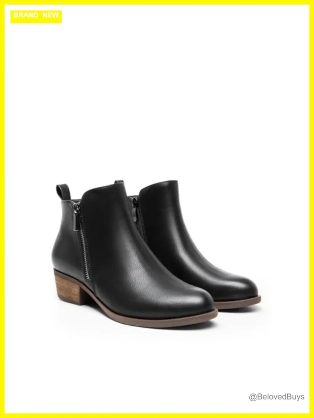 Faux Leather Low Chunky Heel Ankle Booties with Side Zip